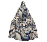 YYHHAOFA Graffiti Whale Pattern Halloween Adult Hooded Cape Men'S And Women'S Clothing Mantle Role-Playing