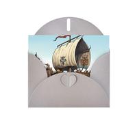 YYHHAOFA Gray Greeting Card Cartoon Old Viking Boat Picture for Christmas, Children's Birthday, Valentine's Day, and Party Invitation
