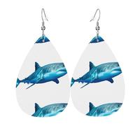 YYHHAOFA great white shark Prints Teardrop Leather Earrings - Lightweight Dangles with Silver-Plated Hooks, Vivid Color & Rust-Resistant Design for Parties & Gifts