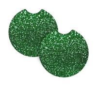 YYHHAOFA Green Sequin Sparkle Prints Car Cup Coasters 2-Pack - Stylish Drink Protectors: Keep Your Ride Clean & Fresh!