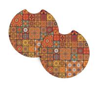 Yyhhaofa Group Of Moroccan Geometric Pattern Car Interior Cup Holder Pad 2 Pc Waterproof & Quick Drying, Protects Against Spills & Scratches
