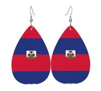 YYHHAOFA Haitian flag Prints Drip Leather Earrings - Elegant Faux Leather Drops for Festive & Everyday Style