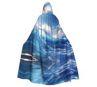 YYHHAOFA Halloween Adult Hooded Cape for Parties and Cosplay Costumes Blue Ocean Waves Prints