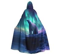 YYHHAOFA Halloween Adult Hooded Cape for Parties and Cosplay Costumes Northern Lights Polar Bear Pattern