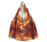 YYHHAOFA Halloween Adult Hooded Cloak Full Length Cape | For Cosplay Parties Autumn Scenery Backdrop Pattern