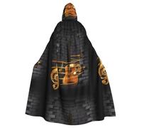 YYHHAOFA Halloween Adult Hooded Cloak Full Length Cape | For Cosplay Parties Note Guitar Pattern