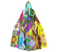 YYHHAOFA Halloween Adult Hooded Cloak Full Length Cape | For Cosplay Parties Spring Floral Butterfly Hummingbird Pattern