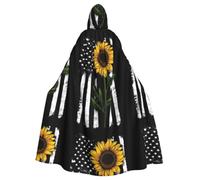 YYHHAOFA Halloween Hooded Cloak for Adults, Long Polyester Cape | For Cosplay, Stage & Party Sunflower And American Flag Prints