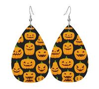 YYHHAOFA Halloween Pumpkin Patterns Prints Teardrop Leather Earrings - Lightweight Dangles with Silver-Plated Hooks, Vivid Color & Rust-Resistant Design for Parties & Gifts