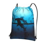 YYHHAOFA Hammerhead Sharks Prints Drawstring Zipper Backpack - Lightweight Gym Throw Bag with Water-Resistant Fabric & Multiple Pockets for Travel & Sports