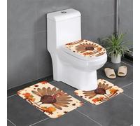 YYHHAOFA Happy Thanksgiving Decor Turkey with Maple Leaves Pattern Three Piece Set of Bathroom Floor mats, Bathroom Shower mats, Anti Slip Quick Drying