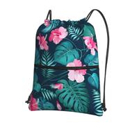 YYHHAOFA Hawaii Pink Flower Prints Drawstring Zipper Backpack - Lightweight Water-Resistant Gym Duffel Bag with Pocket for Travel Sports Yoga