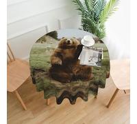 YYHHAOFA Hi Bear Sit on the lawn Prints 60in Round Decorative Table Throw - High-Grade Polyester Table Cover, Stain-Resistant & Wrinkle-Free for Dinners, Weddings, & More