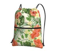 YYHHAOFA hojas tropicales y flores Prints Drawstring Zipper Backpack - Lightweight Water-Resistant Gym Duffel Bag with Pocket for Travel Sports Yoga