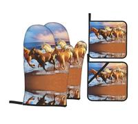 YYHHAOFA Horses on The Beach Prints Kitchen Covers: Waterproof Oven Layers for Easy Cooking & Cleanup - 4 Piece Heat Shield Set