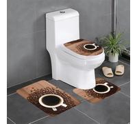 YYHHAOFA Hot Coffee with Coffee Bean Pattern Three Piece Set of Bathroom Floor mats, Bathroom Shower mats, Anti Slip Quick Drying