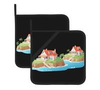YYHHAOFA Houses on The sea Printed Square Insulated Pot Holder Set of 2 8x8 in for Kitchen Heat Uncovering and Serving Dishes