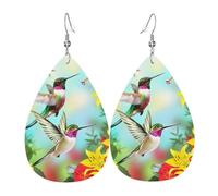 YYHHAOFA Hummingbirds Red Flower Hibiscus Prints Drip Leather Earrings - Elegant Faux Leather Drops for Festive & Everyday Style