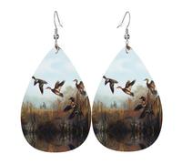 YYHHAOFA Hunting Flying Wild Prints Teardrop Leather Earrings - Lightweight Dangles with Silver-Plated Hooks, Vivid Color & Rust-Resistant Design for Parties & Gifts