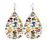 YYHHAOFA Japanese Painting mushroom Prints Teardrop Leather Earrings - Lightweight Dangles with Silver-Plated Hooks, Vivid Color & Rust-Resistant Design for Parties & Gifts