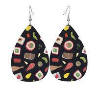 YYHHAOFA Japanese Sushi Black Prints Drip Earrings - Stylish Faux Leather Drops with 925 Sterling Silver Hooks - Hypoallergenic & Long-Lasting