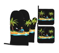 YYHHAOFA Kayaking Under The Coconut Trees Picture Oven Mitts and Pot Holders Sets - Heat-Resistant, Waterproof, and Durable Kitchen Baking Four-Piece Set