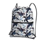 YYHHAOFA Killer Whale Prints Drawstring Zipper Backpack - Lightweight Water-Resistant Gym Duffel Bag with Pocket for Travel Sports Yoga
