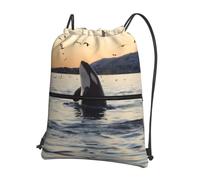 YYHHAOFA Killer Whale Prints Drawstring Zipper Backpack - Lightweight Water-Resistant Gym Duffel Bag with Pocket for Travel Sports Yoga