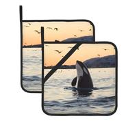YYHHAOFA Killer Whale Prints Square Hot Pot Pads - Waterproof Kitchen Throw Layers for Countertop, Oven & Grill - Durable Heat Resistant Pads with Hanging Loop (2-Pack)