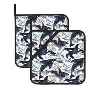 YYHHAOFA Killer Whale Prints Square Hot Pot Pads - Waterproof Kitchen Throw Layers for Countertop, Oven & Grill - Durable Heat Resistant Pads with Hanging Loop (2-Pack)
