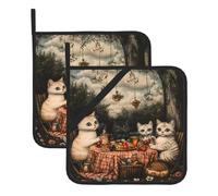 YYHHAOFA Kittens going on a field trip Pattern Square pot mat two-piece set, insulated, thickened, waterproof, easy to clean