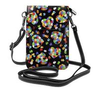 YYHHAOFA Leather Crossbody Small Cell Phone Purse 7.6x4.9in Autism Awareness Puzzle Pieces Heart Picture For Walking, Camping, Shopping, Travel, And Outdoor Use