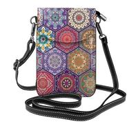 YYHHAOFA Leather Crossbody Small Cell Phone Purse 7.6x4.9in Beautiful Hexagon Picture For Walking, Camping, Shopping, Travel, And Outdoor Use