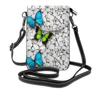 YYHHAOFA Leather Crossbody Small Cell Phone Purse 7.6x4.9in Blue Butterfly Green Butterfly And Stone Picture For Walking, Camping, Shopping, Travel, And Outdoor Use