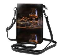 YYHHAOFA Leather Crossbody Small Cell Phone Purse 7.6x4.9in Cigar And Whiskey Picture For Walking, Camping, Shopping, Travel, And Outdoor Use