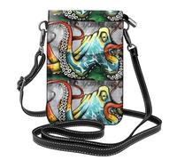 YYHHAOFA Leather Crossbody Small Cell Phone Purse 7.6x4.9in Color Graffiti Octopus Picture For Walking, Camping, Shopping, Travel, And Outdoor Use
