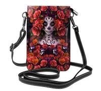 YYHHAOFA Leather Crossbody Small Cell Phone Purse 7.6x4.9in Day Of The Dead Sugar Roses Skull Picture For Walking, Camping, Shopping, Travel, And Outdoor Use