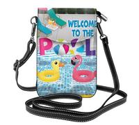 YYHHAOFA Leather Crossbody Small Cell Phone Purse 7.6x4.9in Flamingo And Swimming Pool Picture For Walking, Camping, Shopping, Travel, And Outdoor Use