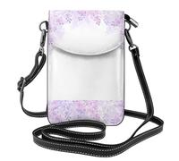 YYHHAOFA Leather Crossbody Small Cell Phone Purse 7.6x4.9in Framing Lilac Flowers In Blossom Picture For Walking, Camping, Shopping, Travel, And Outdoor Use
