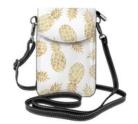 YYHHAOFA Leather Crossbody Small Cell Phone Purse 7.6x4.9in Golden Pineapple Background Picture For Walking, Camping, Shopping, Travel, And Outdoor Use