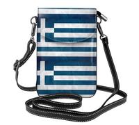 YYHHAOFA Leather Crossbody Small Cell Phone Purse 7.6x4.9in Greek Flag Picture For Walking, Camping, Shopping, Travel, And Outdoor Use