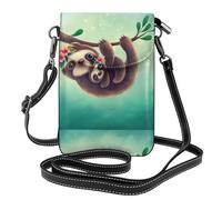 YYHHAOFA Leather Crossbody Small Cell Phone Purse 7.6x4.9in Lazy Cute Sloth Hanging The Branches Picture For Walking, Camping, Shopping, Travel, And Outdoor Use