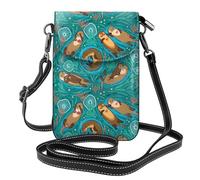 YYHHAOFA Leather Crossbody Small Cell Phone Purse 7.6x4.9in Otters In Love Picture For Walking, Camping, Shopping, Travel, And Outdoor Use
