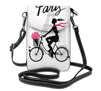 YYHHAOFA Leather Crossbody Small Cell Phone Purse 7.6x4.9in Paris Eiffel Tower Girl Bicycle Picture For Walking, Camping, Shopping, Travel, And Outdoor Use