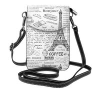 YYHHAOFA Leather Crossbody Small Cell Phone Purse 7.6x4.9in Parisian Coffee Eiffel Tower Picture For Walking, Camping, Shopping, Travel, And Outdoor Use