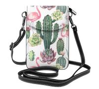 YYHHAOFA Leather Crossbody Small Cell Phone Purse 7.6x4.9in Pink Flamingo Succulent Plants Picture For Walking, Camping, Shopping, Travel, And Outdoor Use