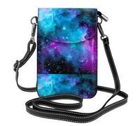 YYHHAOFA Leather Crossbody Small Cell Phone Purse 7.6x4.9in Purple Star Sky Picture For Walking, Camping, Shopping, Travel, And Outdoor Use