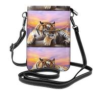 YYHHAOFA Leather Crossbody Small Cell Phone Purse 7.6x4.9in Tiger Lying On Wood Picture For Walking, Camping, Shopping, Travel, And Outdoor Use