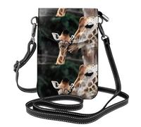 YYHHAOFA Leather Crossbody Small Cell Phone Purse 7.6x4.9in Two Giraffes Picture For Walking, Camping, Shopping, Travel, And Outdoor Use