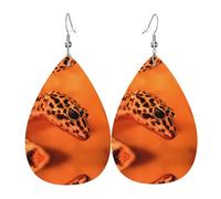 YYHHAOFA Leopard Little Gecko Prints Teardrop Leather Earrings - Lightweight Dangles with Silver-Plated Hooks, Vivid Color & Rust-Resistant Design for Parties & Gifts